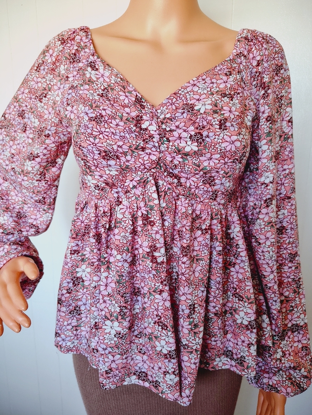 Jopna Floral Pink Peasant Top - Women Size S